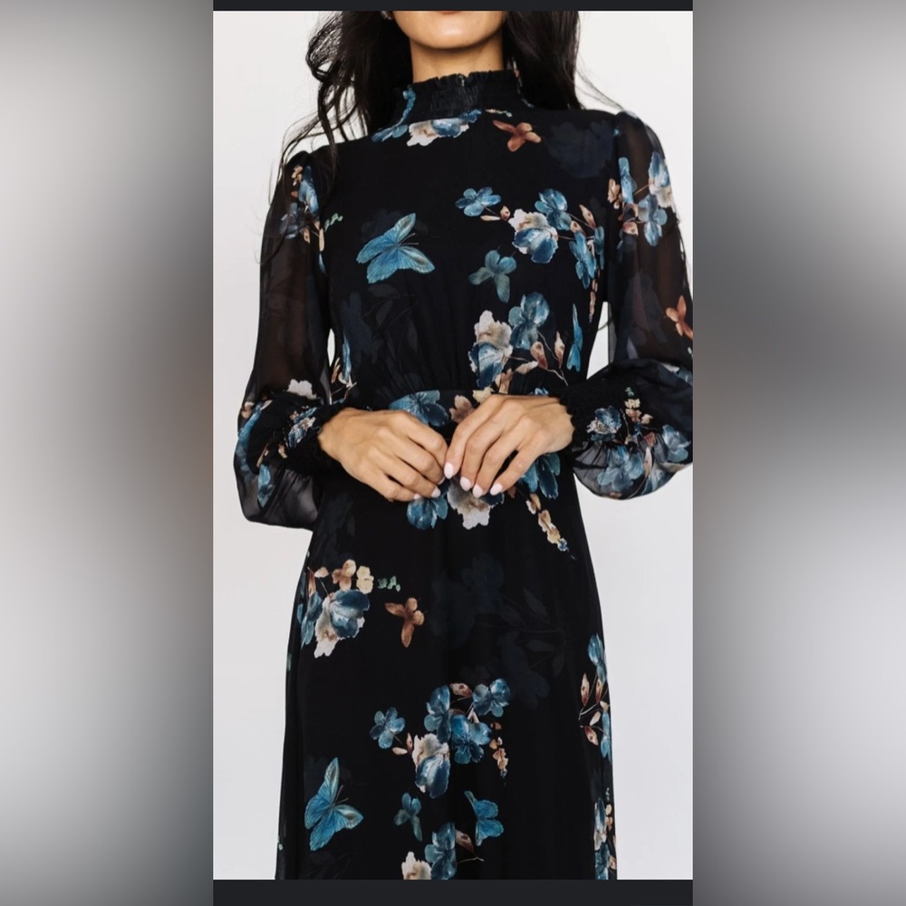 Baltic Born Luciana Black Floral Long Sleeve Dress, Large - Picture 2 of 10